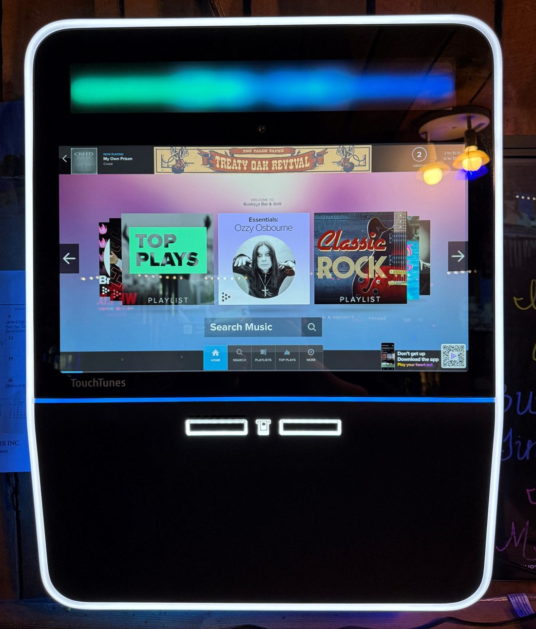 TouchTunes jukebox at Busby&rsquo;s Bar & Grill in Jackson, Tennessee